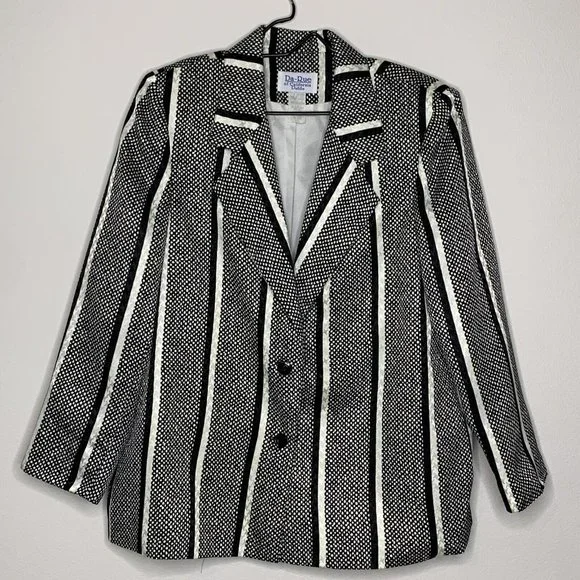 DA-Rue of Calif Petite Blazer Jacket Womans 12P Black & White Partnered Vtg 80s - Picture 2 of 8